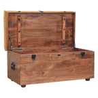 Solid Wood Buffalo Hide Honey Caramel Storage Trunk, Leather Upholstered, Yellow and Brown - Grand Goldman Shop