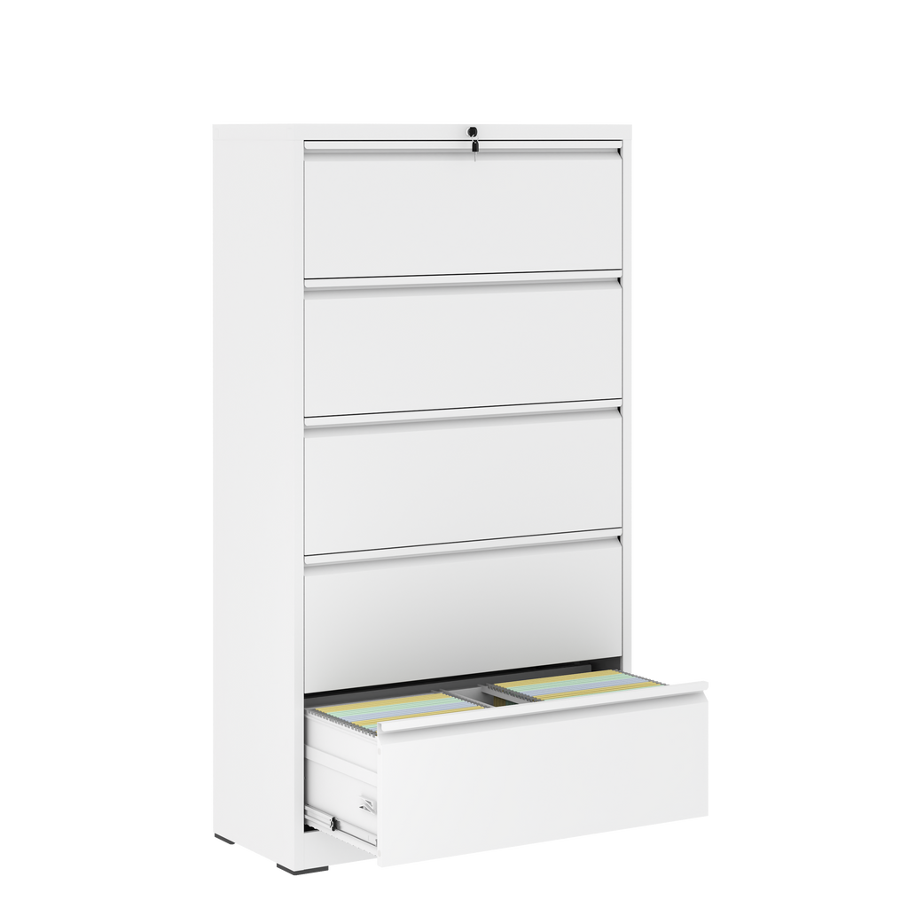 5 Drawer Metal Lateral File Cabinet , White Filing Cabinet with Lock, Lockable File Cabinet for Home Office, Locking Metal Fi