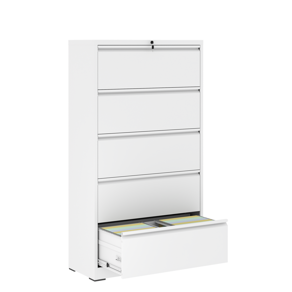 5 Drawer Metal Lateral File Cabinet , White Filing Cabinet with Lock, Lockable File Cabinet for Home Office, Locking Metal Fi