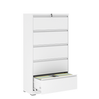 5 Drawer Metal Lateral File Cabinet , White Filing Cabinet with Lock, Lockable File Cabinet for Home Office, Locking Metal Fi