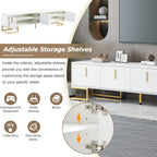 ON-TREND Modern TV Stand with Metal Legs and Gold Handles for TVs Up to 80'', Media Console Table with Cabinets and Adjustable Shelves, Luxury TV Cabinet with Geometric Lines for Living Room, White - Grand Goldman Shop