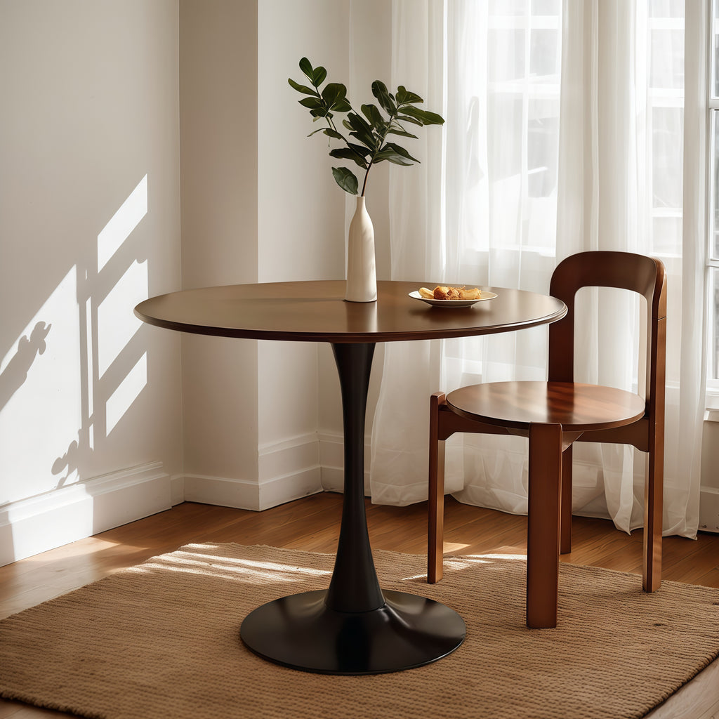 (Walnut Color) Round Table, ∅31.5'' Modern Dining Table, Dining Table,MDF Top and Steel Base Tulip Round Kitchen Table,Kitchen Table, Mid Century Coffee Table for Living Room, Oval Dining Table - Grand Goldman Shop