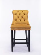 Contemporary Velvet Upholstered Barstools with Button Tufted Decoration and Wooden Legs, and Chrome Nailhead Trim, Leisure Style Bar Chairs,Bar stools, Set of 2 (Golden),SW2002GL - Grand Goldman Shop
