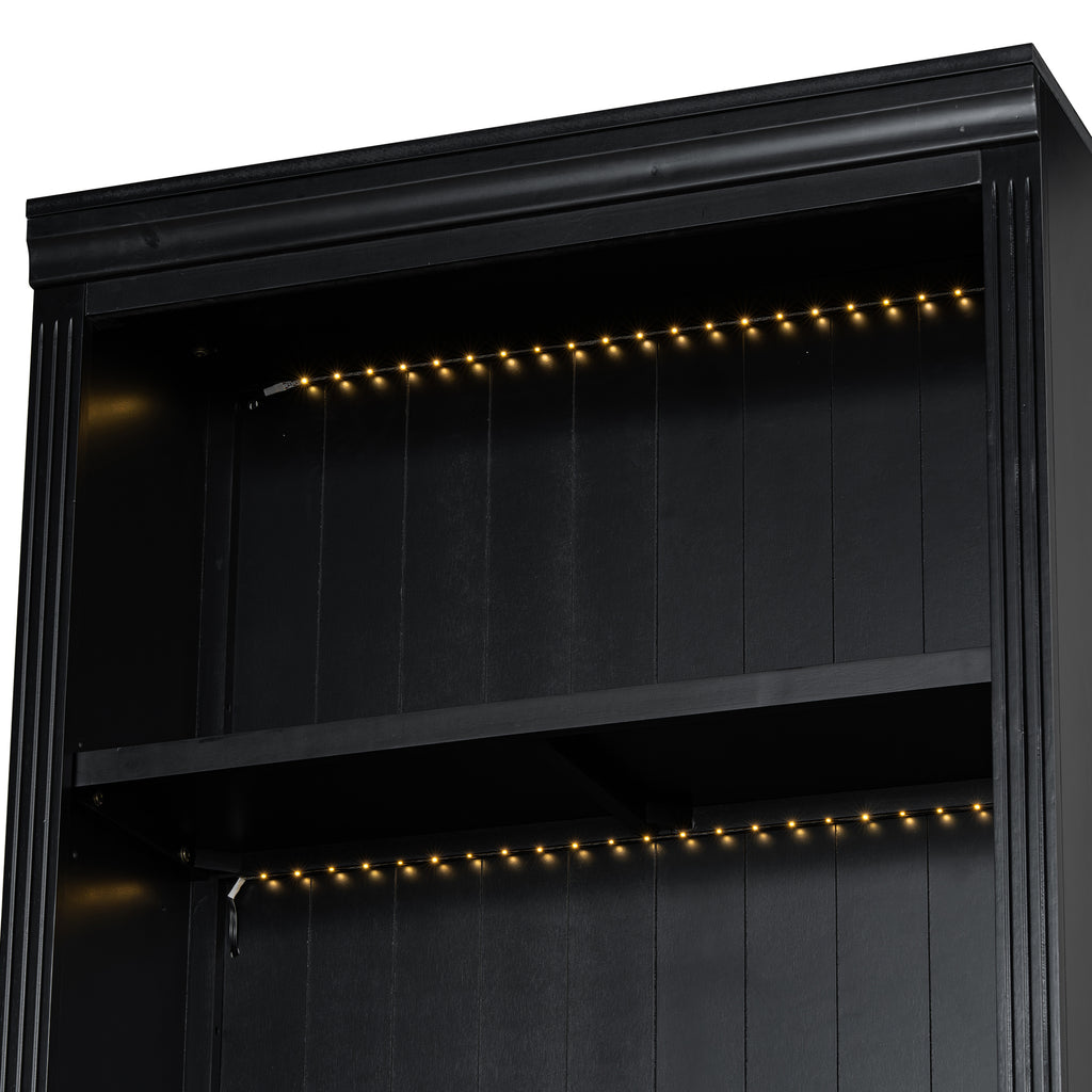 83.4'Tall Bookshelf with 3 pieces LED Lighting, Modern Bookcase with 2 Glass Doors and 1 Drawer,Storage Bookcase with Open Sh