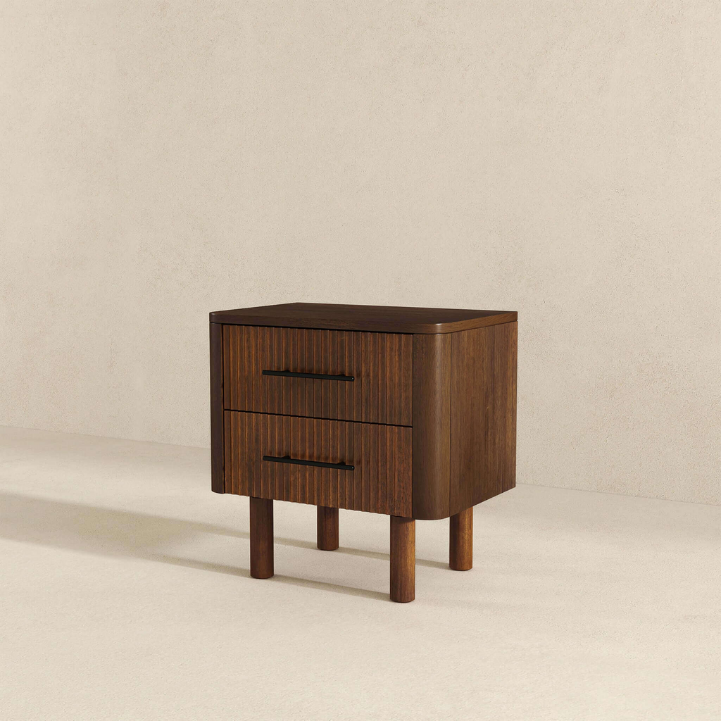 Logan Mid Century Modern Walnut Nightstand with 2 Drawers, Solid Wood, 24x 22x15 inches Drawers and Storage Shelf for Bedrooms, Small Spaces, Bedside Table - Grand Goldman Shop