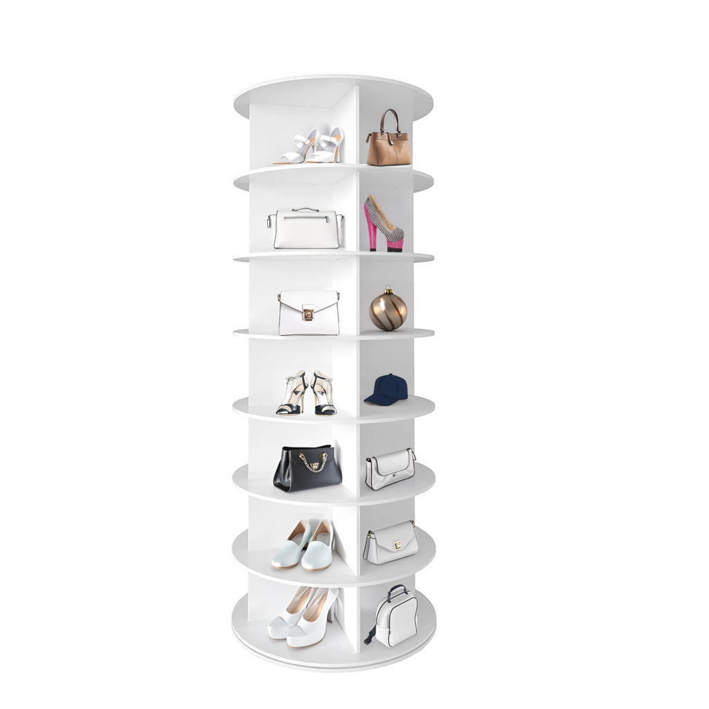 7 Tier Rotating Shoe Rack Tower, Spinning Shoe Display, 360 Shoe Rack Storage Round Carousel, Vertical Handbag Rotate Shoes Closet Organization (WHITE) - Grand Goldman Shop