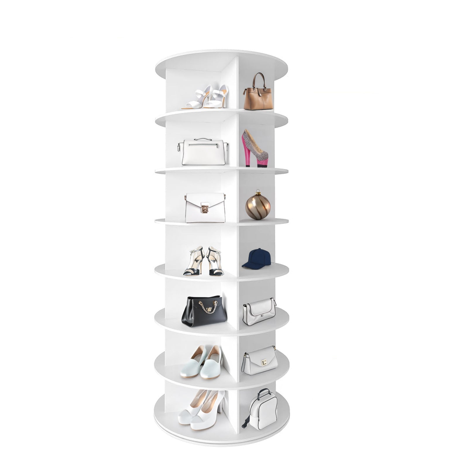 7 Tier Rotating Shoe Rack Tower, Spinning Shoe Display, 360 Shoe Rack Storage Round Carousel, Vertical Handbag Rotate Shoes Closet Organization (WHITE) - Grand Goldman Shop