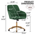 TY Ergonomic Office Chair with Adjustable Backrest and Armrests, Green Velvet Upholstery, Gold-Plated Base, Comfortable for L