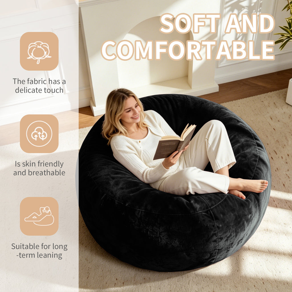 4FT bean bag chair, memory foam filling, adult and teen bean bag chair, soft sofa with  flannel cover, round sofa for living room, bedroom, college dorm. - Grand Goldman Shop