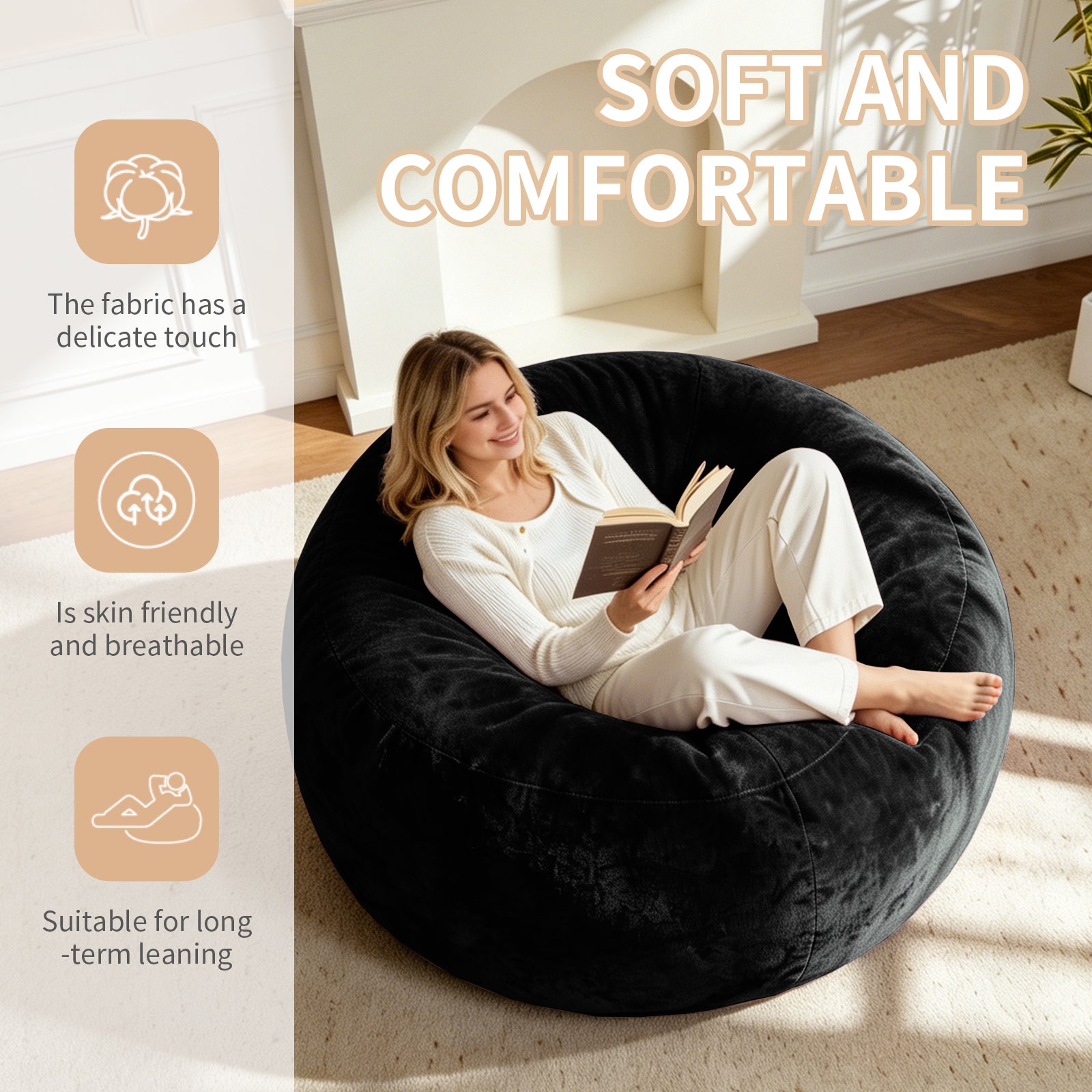 4FT bean bag chair, memory foam filling, adult and teen bean bag chair, soft sofa with  flannel cover, round sofa for living room, bedroom, college dorm. - Grand Goldman Shop
