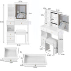 29.2' Small Size Left Drawer Desktop Vanity Table + Cushioned Stool, 2 AC+2 USB Power Station, Hair dryer bracket, Extra Large Touch Control Sliding LED Mirror, Tri-color Switching, Brightness Adjust - Grand Goldman Shop