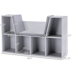 6-Cubby Kids Bookcase with Reading Nook and Cushion, Multi-Purpose Storage Organizer for Bedroom, Living Room, Grey | Premium