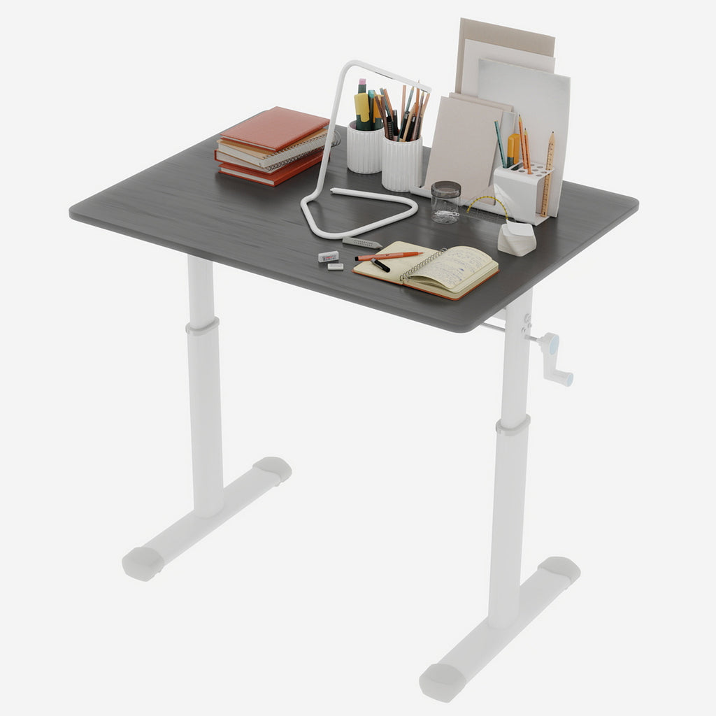 Adjustable Study Desk for Kids and Adults, Height-Adjustable Home Office Desk, White Frame with Gray Tabletop, 60cm x 80cm Co