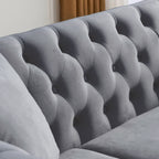 Grey Velvet 3-Seater Chesterfield Sofa with Rolled Arms and Nailhead Trim, Tufted Couch for Living Room, Bedroom, Office, Apartment, Includes Two Pillows - Grand Goldman Shop
