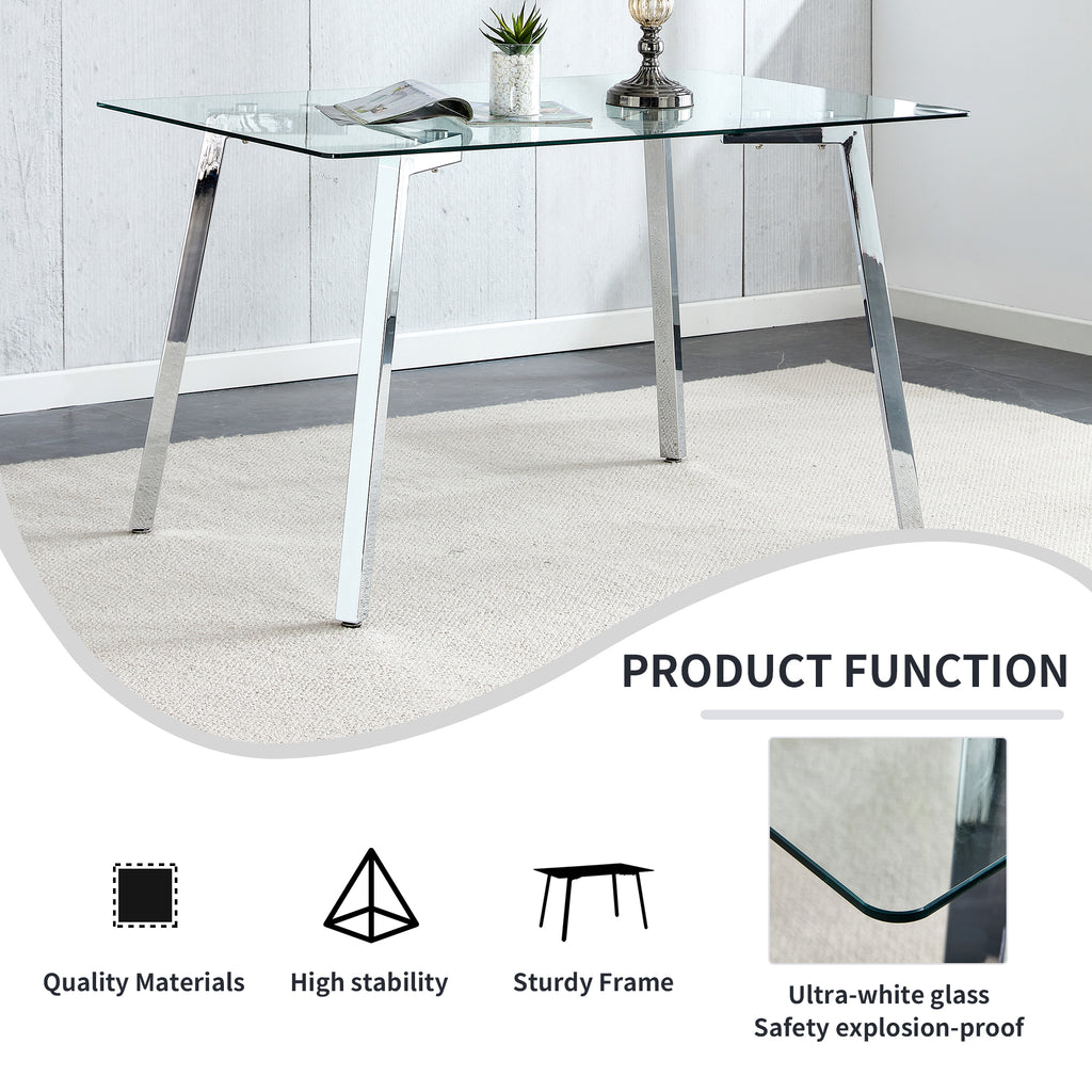 Glass Dining Table Modern Minimalist Rectangular  for 4-6 with 0.31' Tempered Glass Tabletop and plating Metal Legs, Writing Table Desk, for Kitchen Dining Living Room, 51' W x 31'D x 30' H 1123 - Grand Goldman Shop