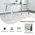 Glass Dining Table Modern Minimalist Rectangular  for 4-6 with 0.31' Tempered Glass Tabletop and plating Metal Legs, Writing Table Desk, for Kitchen Dining Living Room, 51' W x 31'D x 30' H 1123 - Grand Goldman Shop