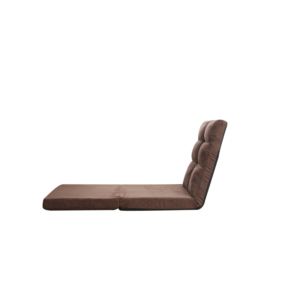 Modern Triple Fold-Down Brown Metal Frame Sofa Bed with 5 Reclining Positions and Pillow – Adjustable Upholstered Floor Couch for Gaming or Guest Room - Grand Goldman Shop