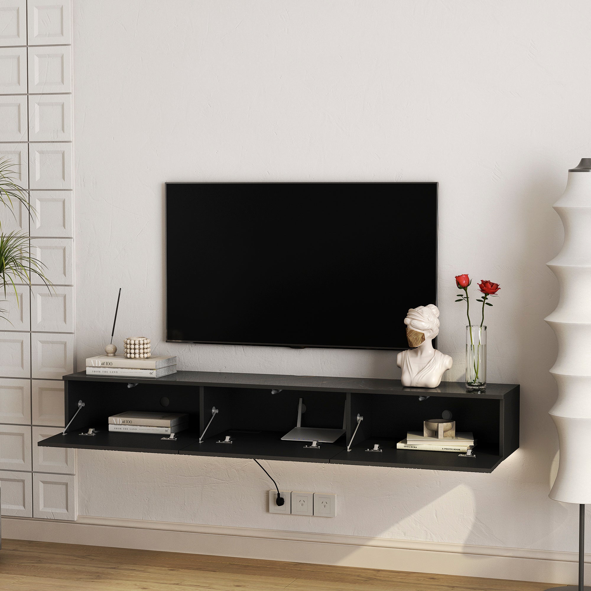 Floating TV Stand Wall Mounted with 16 Color LEDs,67' Modern TV Stand, Floating TV Cabinet Entertainment Center for 55 60 65 Inch TV,Black - Grand Goldman Shop
