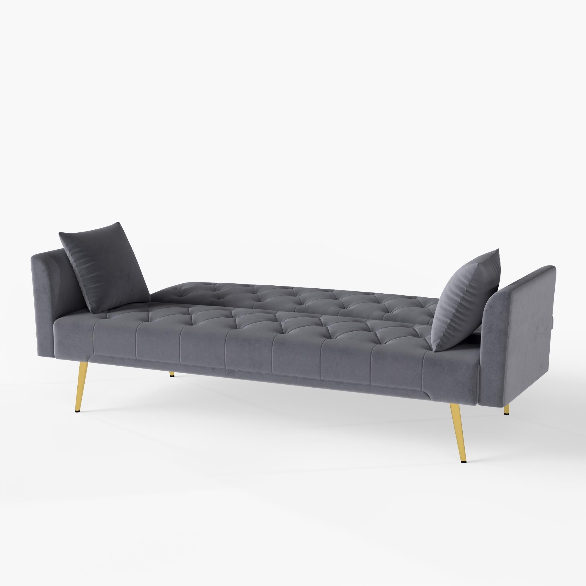Modern convertible 72 inch foldable sleeper sofa with tufted, American retro style, made of gray velvet material, suitable for small living rooms, bedrooms and offices. gray color - Grand Goldman Shop