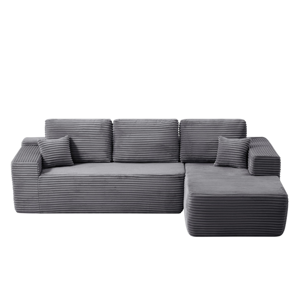 104' Cloud Sectional Sofa with L-Shape Chaise and Side Pockets , Modern Modular Design, Deep Seating, Upholstered Couch for Living Room/Bedroom, No Assembly Required (Plush Fabric), Grey,Right - Grand Goldman Shop
