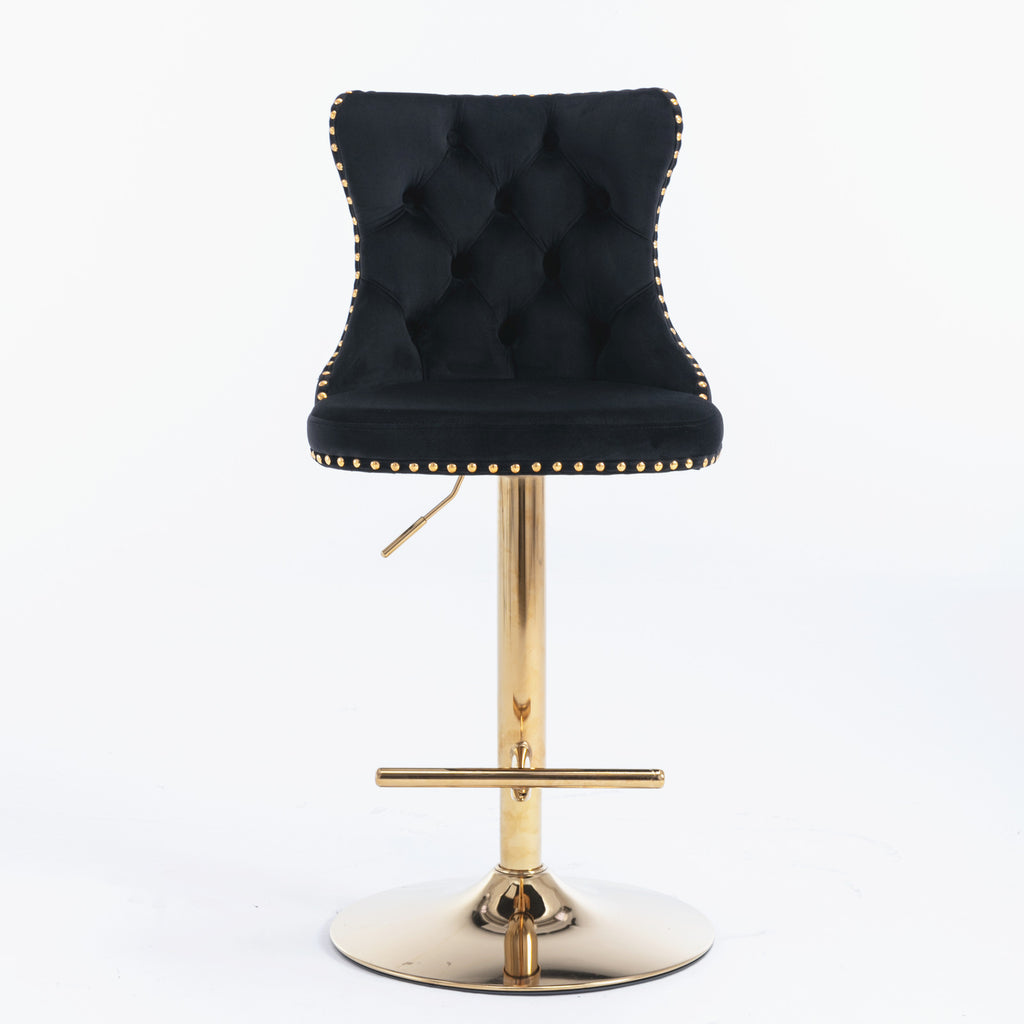 A&A Furniture,Golden Swivel Velvet Barstools Adjusatble Seat Height from 25-33 Inch, Modern Upholstered Bar Stools with Backs Comfortable Tufted for Home Pub and Kitchen Island（Black,Set of 2） - Grand Goldman Shop