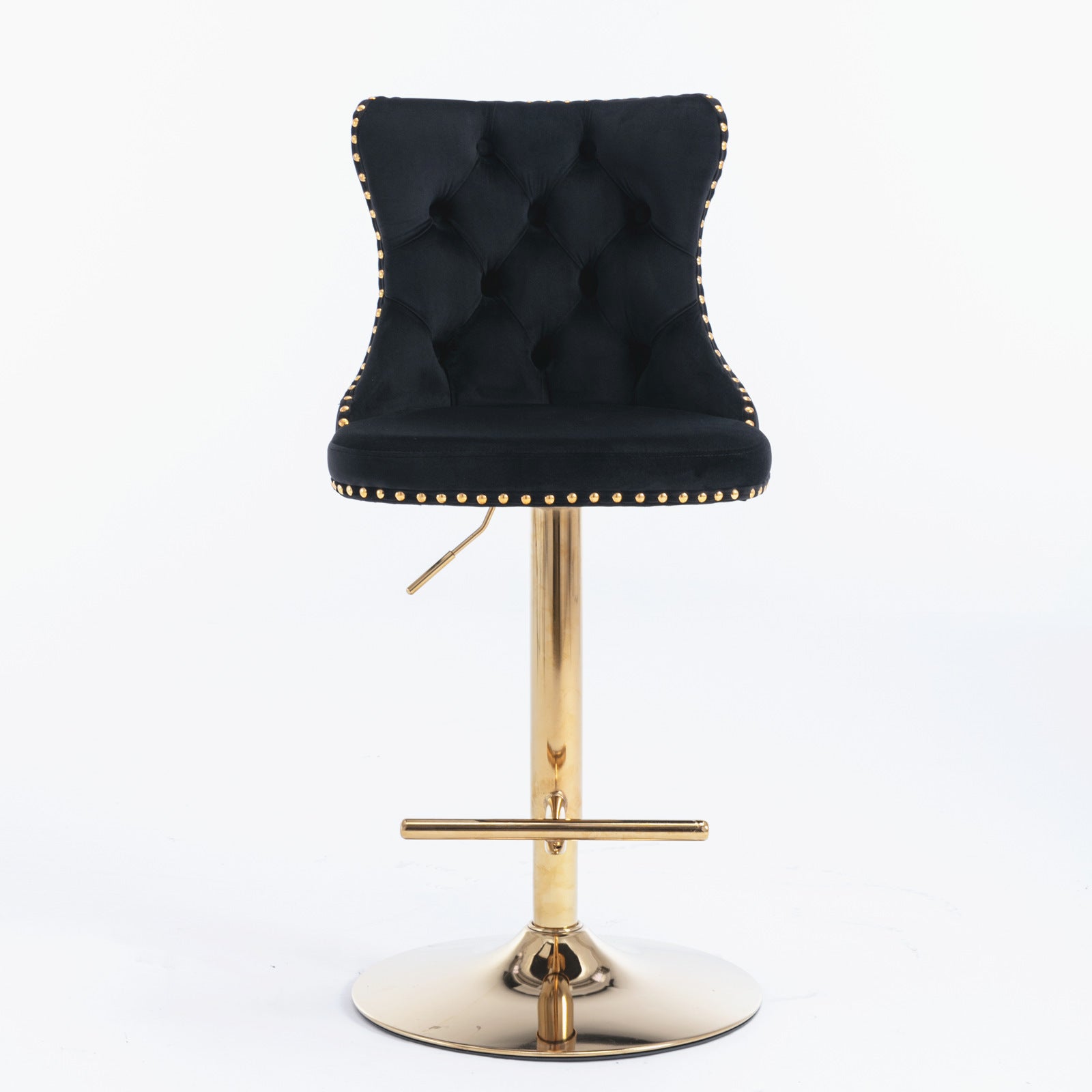 A&A Furniture,Golden Swivel Velvet Barstools Adjusatble Seat Height from 25-33 Inch, Modern Upholstered Bar Stools with Backs Comfortable Tufted for Home Pub and Kitchen Island（Black,Set of 2） - Grand Goldman Shop