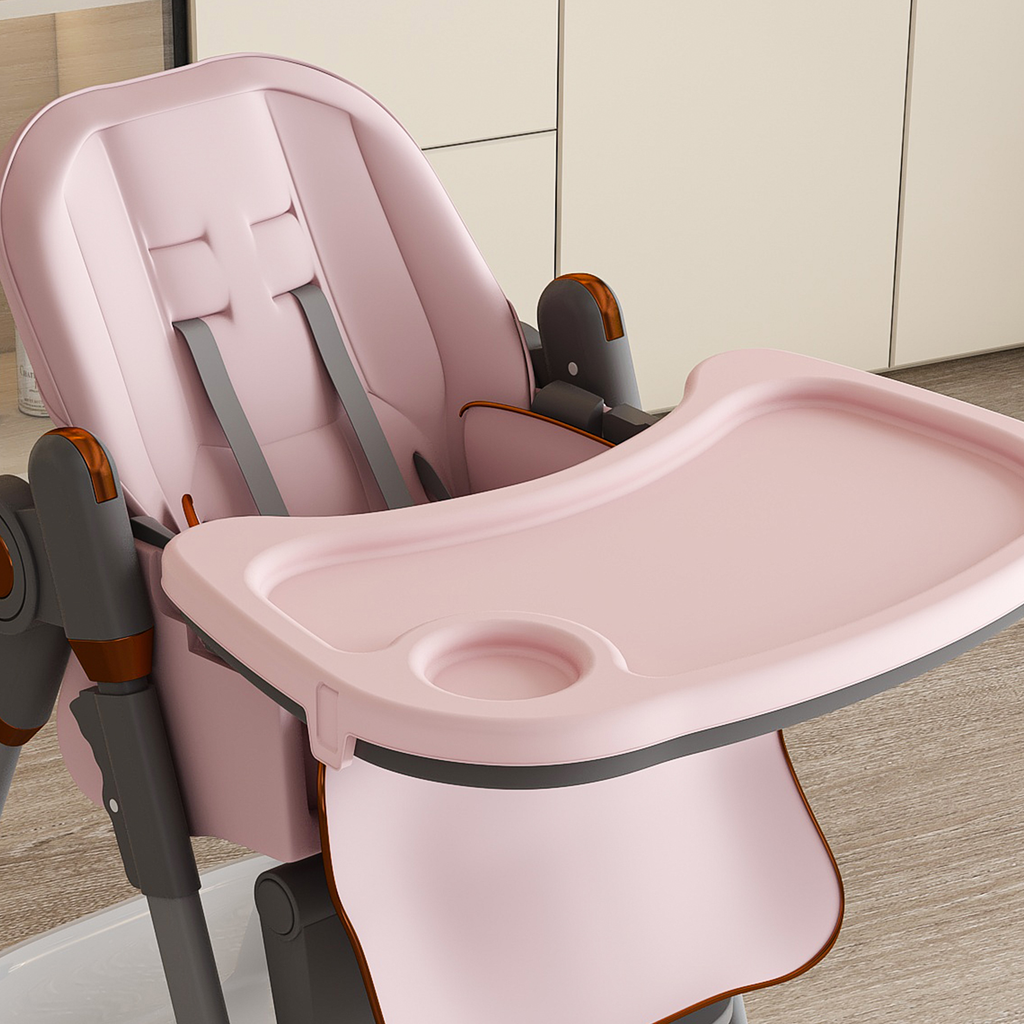 Adjustable Baby High Chair 0-6 Years – Portable Infant Feeding Seat with Safety Belt, Silent Lockable Wheels, Pink - Grand Goldman Shop