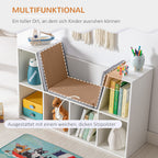HOMCOM 6-Cubby Kids Bookcase with Reading Nook and Cushion, Multi-Purpose Storage Organizer for Bedroom, Living Room, Pure Wh