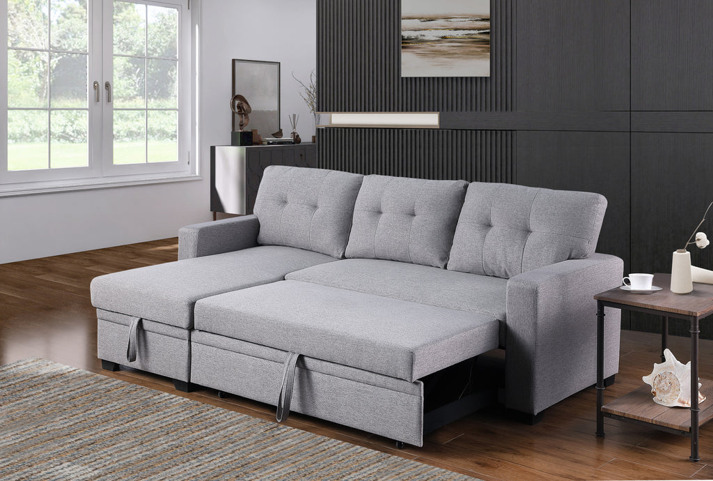 Upholstered Pull out Sectional Sofa with Chaise - Grand Goldman Shop