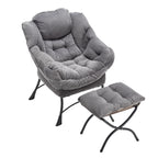 Lazy Chair with Ottoman, Modern Lounge Accent Chair with Armrests and a Side Pocket, Leisure Upholstered Sofa Chair Reading Chair with Footrest for Small Space, Corner Chair-Grey - Grand Goldman Shop