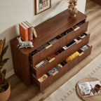 6 Drawers Dresser,55' Wide Modern Chest of Drawers Curved wave Design, Dresser TV Stand, Wood Drawer Organizer for Bedroom, Living Room, Hallway, Walnut,55.12''W x 15.75''D x 31.5''H. - Grand Goldman Shop