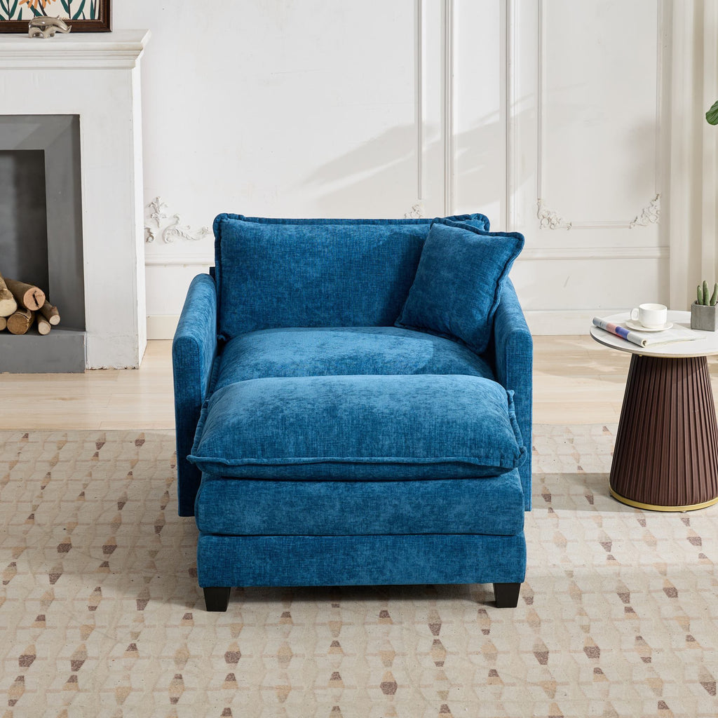 Cloud Sofa Ottoman only, Modern Sectional Couch, for Living Room Bedroom and Apartment, Comfy Double Layer Upholstered Seat Cushion, Breathable Chenille Fabric, Blue - Grand Goldman Shop