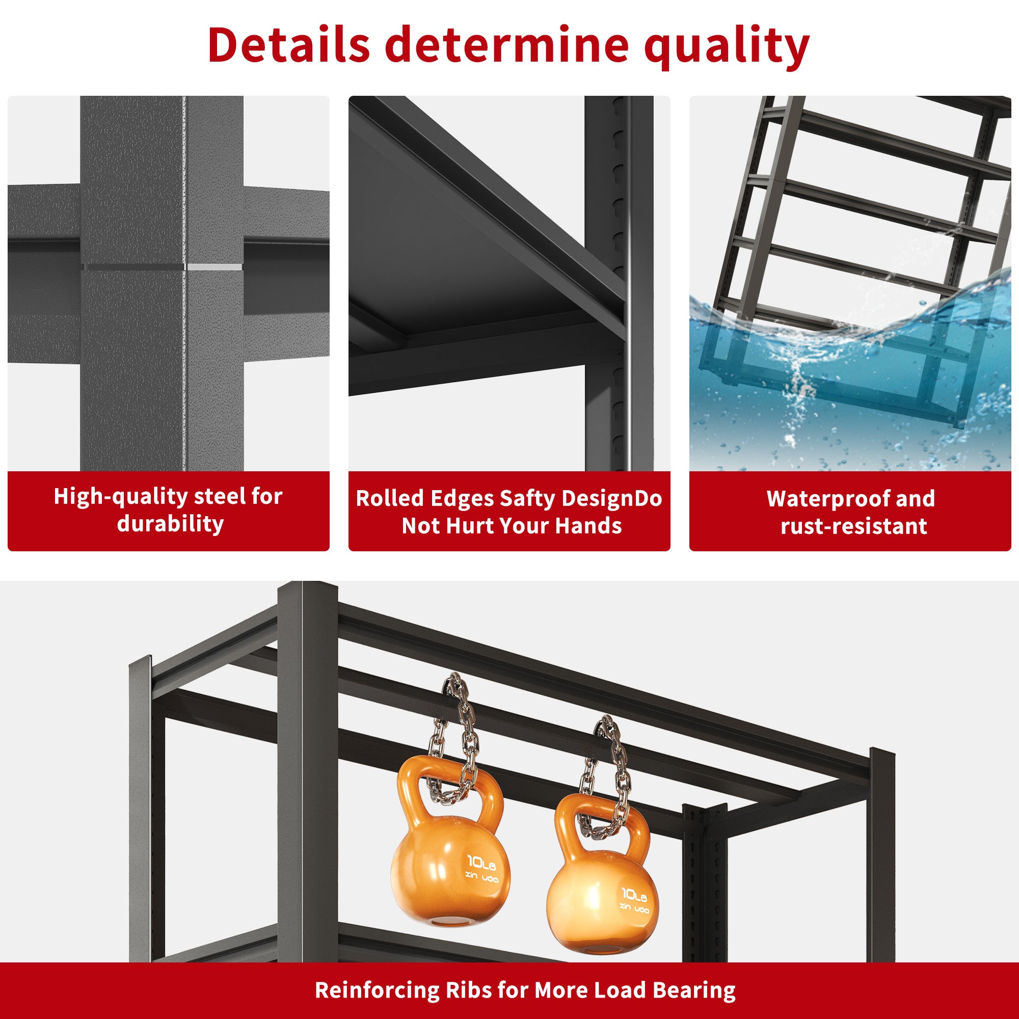 Industrial Heavy Duty 6 Tier Metal Garage Shelving Unit for Storage, Adjustable, Black, 48'W x 18'D x 82'H - Grand Goldman Shop