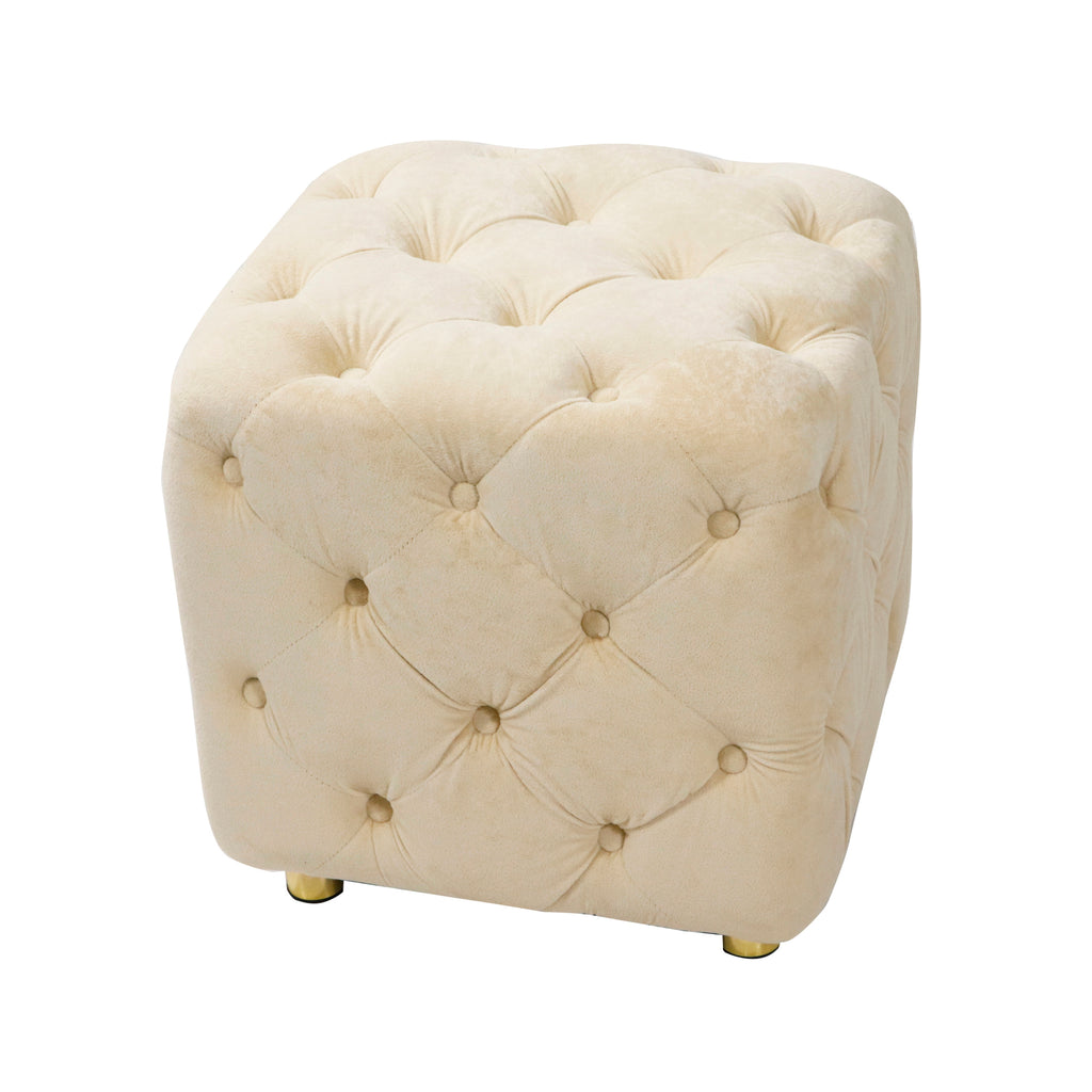 Beige Modern Velvet Upholstered Ottoman, Exquisite Small End Table, Soft Foot Stool, Dressing Makeup Chair, Comfortable Seat for Living Room, Bedroom, Entrance - Grand Goldman Shop