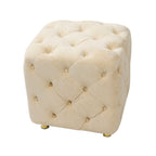 Beige Modern Velvet Upholstered Ottoman, Exquisite Small End Table, Soft Foot Stool, Dressing Makeup Chair, Comfortable Seat for Living Room, Bedroom, Entrance - Grand Goldman Shop