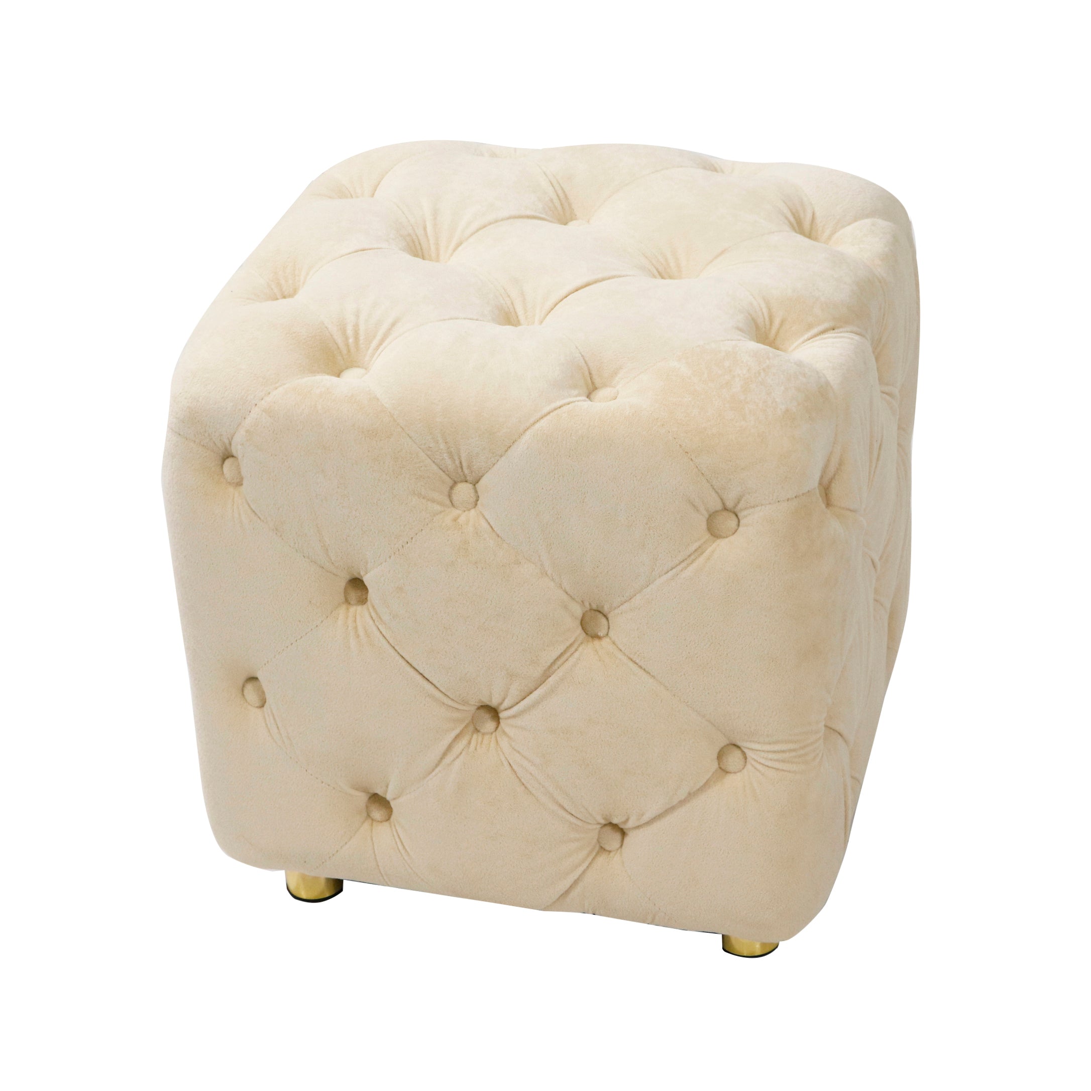 Beige Modern Velvet Upholstered Ottoman, Exquisite Small End Table, Soft Foot Stool, Dressing Makeup Chair, Comfortable Seat for Living Room, Bedroom, Entrance - Grand Goldman Shop