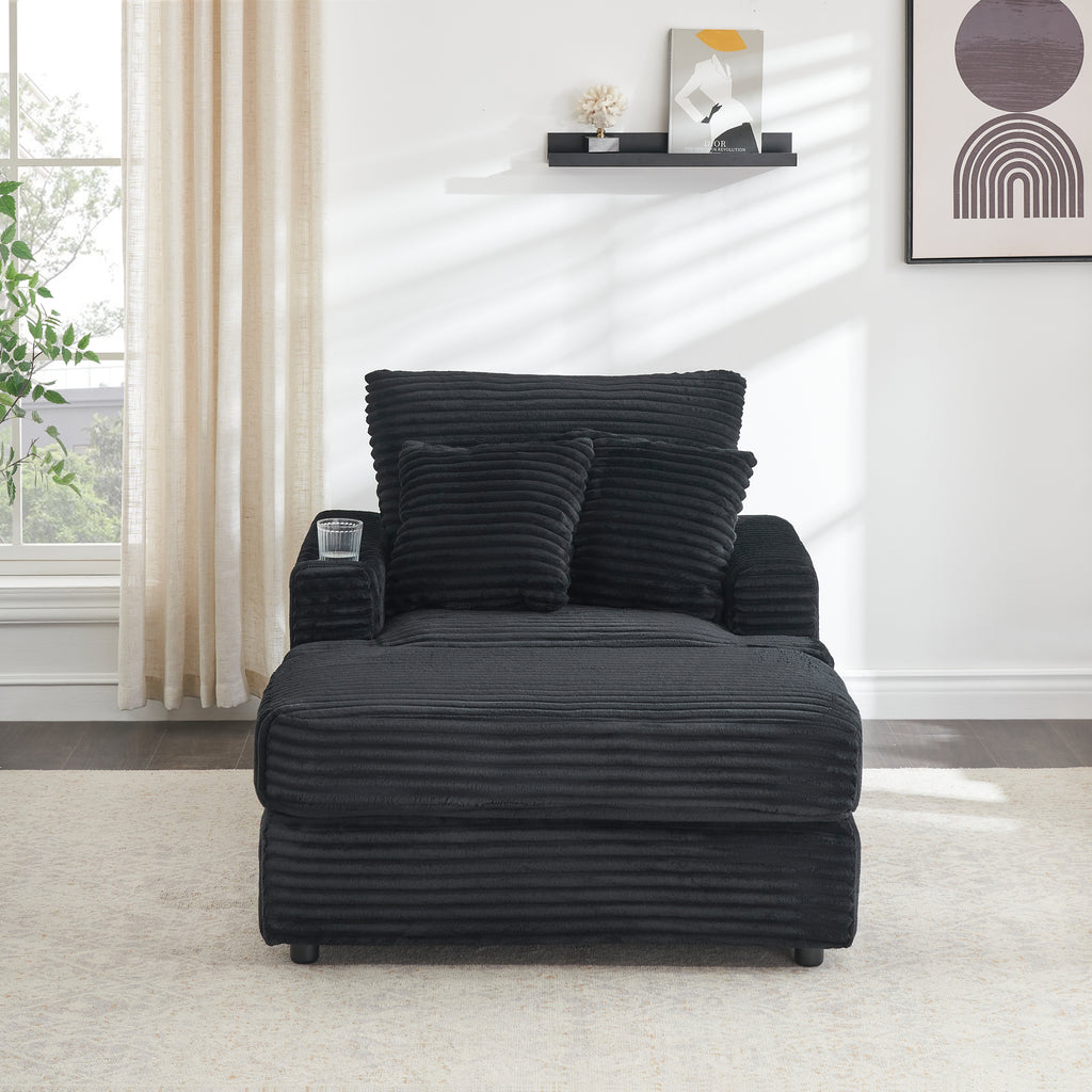 39-inch Spring upholstered armchair and Ottoman set - comfortable single sofa with cup holder and corduroy fabric, perfect for living room or bedroom - Grand Goldman Shop