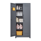 Gray And White Color Metal Lockers, Cleaning Tool Cabinets With Locking Doors, High Broom Tool Storage Cabinets, Adjustable S
