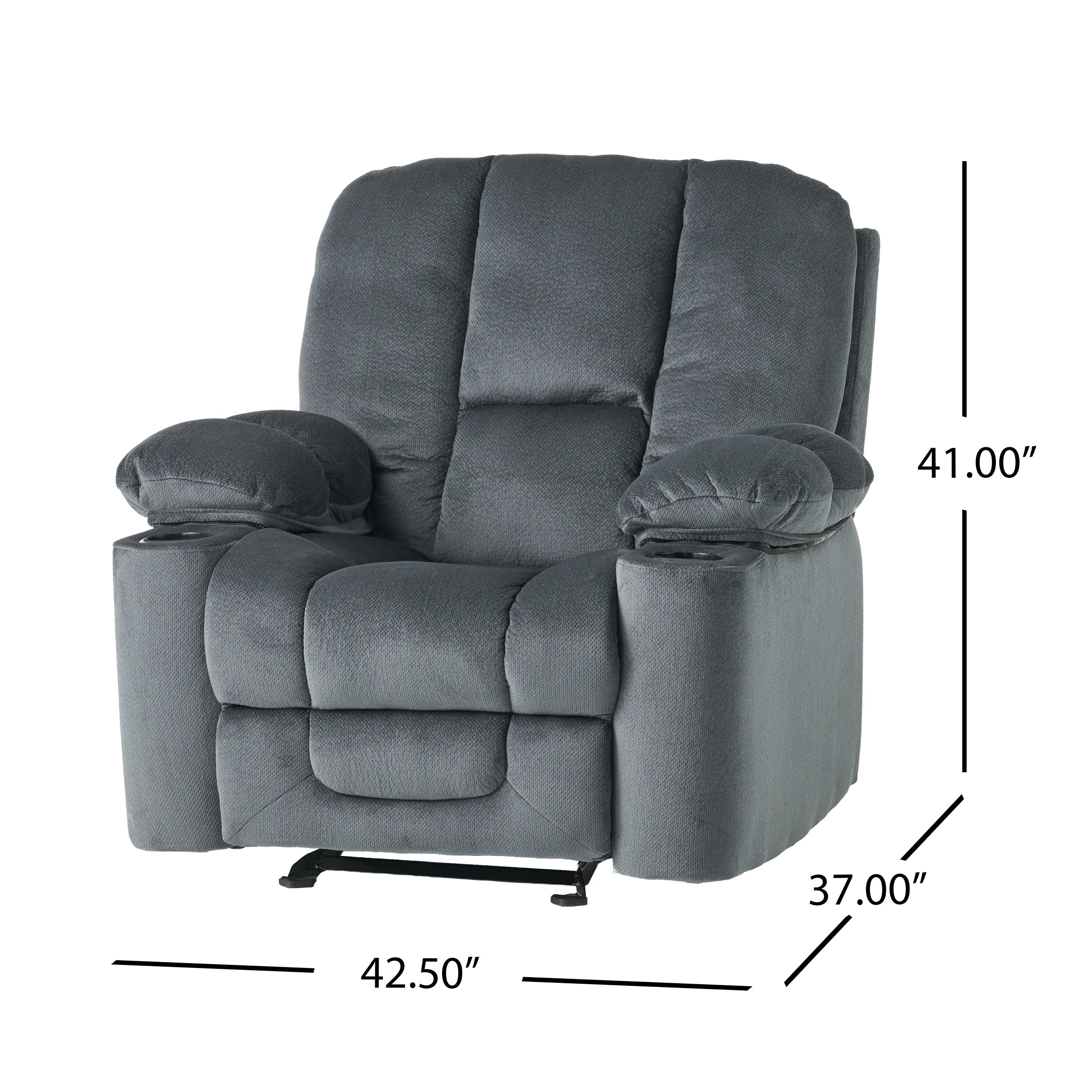 Fervor Luxurious Manual Recliner Chair with Skin-Friendly Fabric and Dual Cup Holders, Silver - Grand Goldman Shop