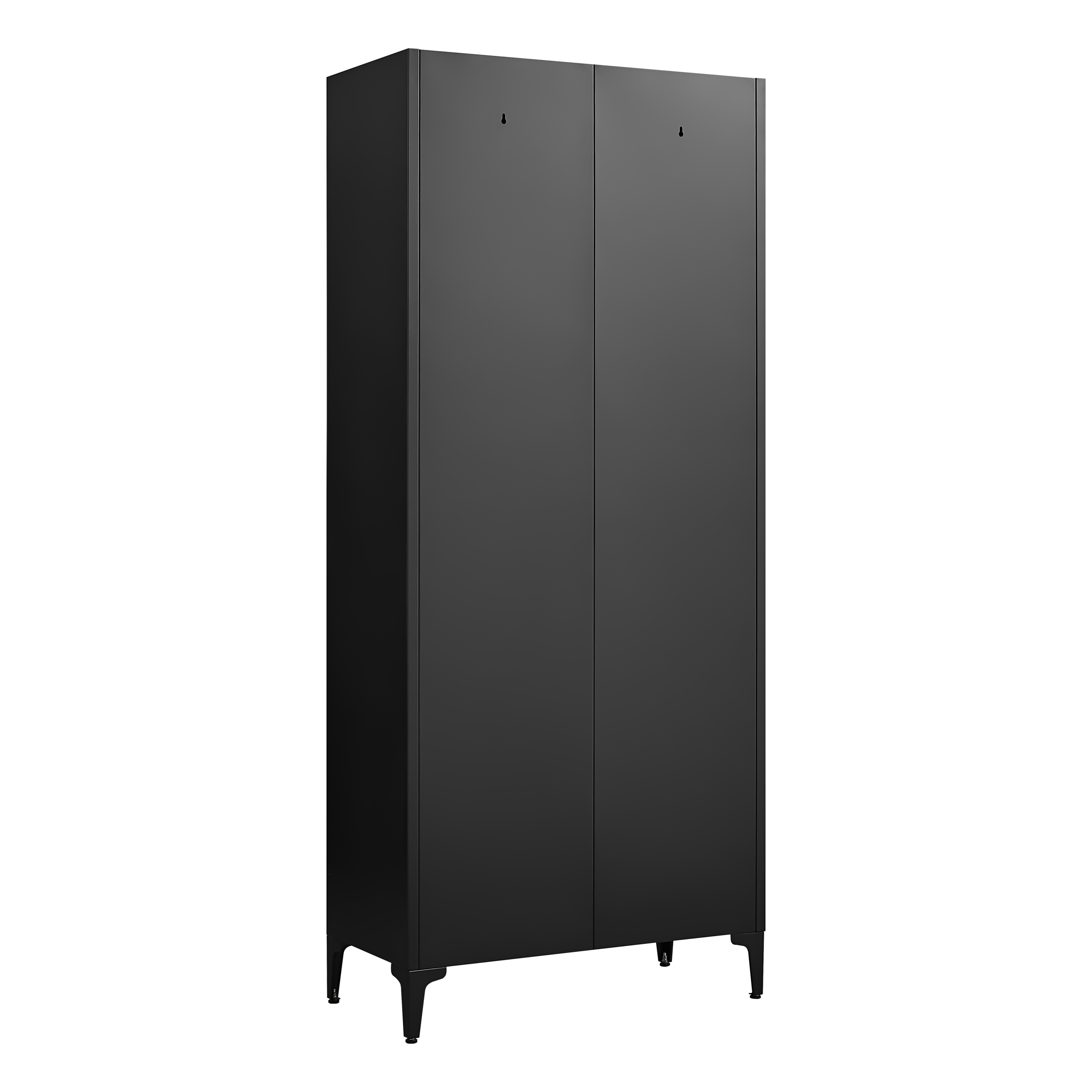Black Metal Adjustable 2-Door Kitchen Pantry Cabinet with Striped Design and Gold Handles, Tall Steel Storage Locker for Kitc