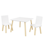 White Wooden Kids Table and 2 Chairs Set, 3-Piece Toddler Activity Play Table with Solid Wood & MDF Construction, Compact Siz