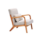 Mid-Century Modern Accent Chair with Pillow Upholstered Arm Chair in Beige Polyester and Solid Wood Frame (beige) - Grand Goldman Shop