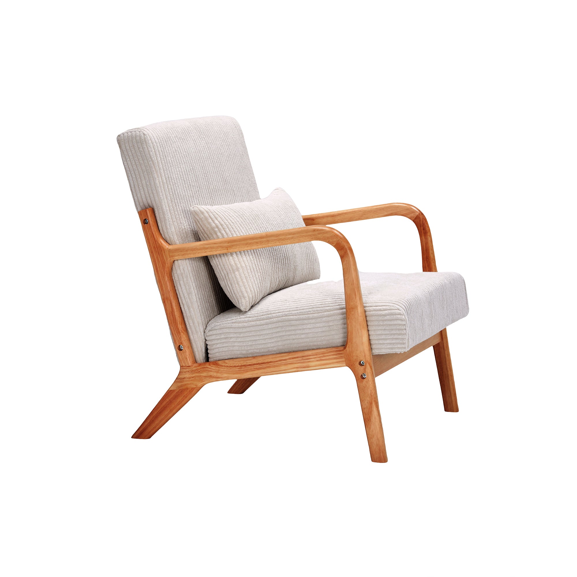 Mid-Century Modern Accent Chair with Pillow Upholstered Arm Chair in Beige Polyester and Solid Wood Frame (beige) - Grand Goldman Shop