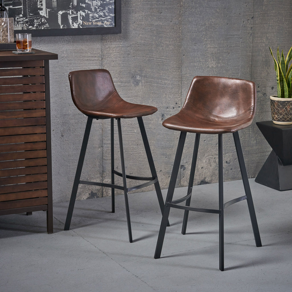 Set of 2 30' Dax Faux Leather Barstool Brown - Grand Goldman Shop