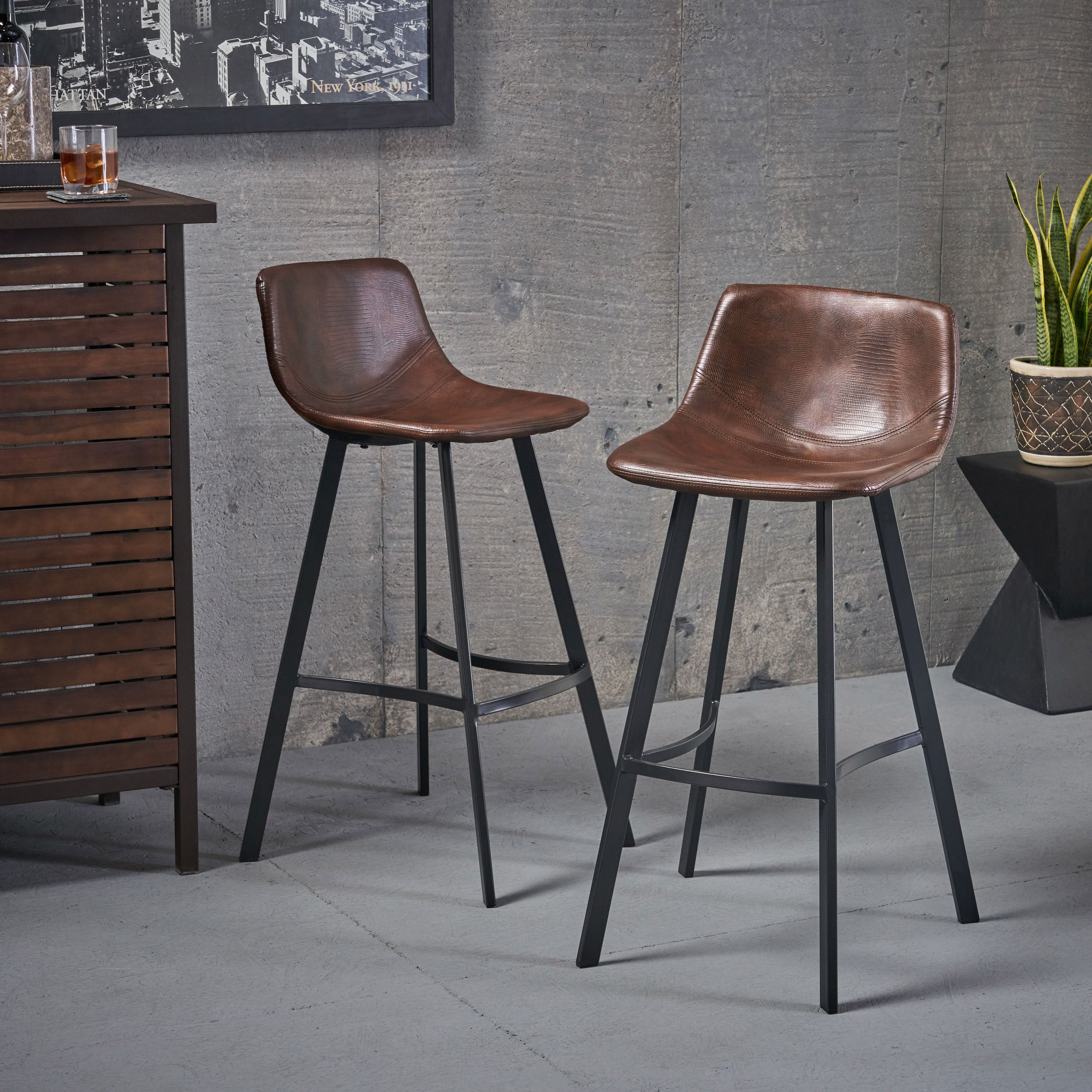 Set of 2 30' Dax Faux Leather Barstool Brown - Grand Goldman Shop
