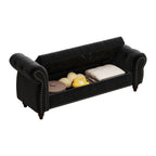 64.5' Bed Bench for Bed Room Nails Tufted Chaise of Lounge with Storage Velvet Upholstery Black - Grand Goldman Shop