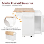 K&K 59.3' Kitchen Island with Storage 2 Pull Out Cabinet Organizers & Rubber Wood Drop Leaf, Rolling Kitchen Island with Trash Can Storage, Power Outlet, Spice & Towel Rack for Kitchen, Dining, White - Grand Goldman Shop