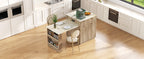 K&K 82.6' Fluted Kitchen Island with Extendable Dining Table for 4-6, Island Table for Kitchen with Power Outlet, Kitchen Table with Double-Side Storage, 2 Drawers 2 Side Open Shelves, Natural - Grand Goldman Shop