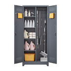 Gray And White Color Metal Lockers, Cleaning Tool Cabinets With Locking Doors, High Broom Tool Storage Cabinets, Adjustable S