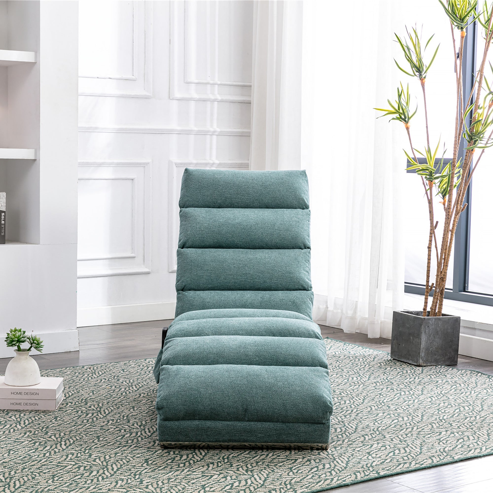 Ergonomic Electric Massage Chaise Lounge with Remote Control, Teal Linen Upholstery, 5 Modes for Relaxation - Grand Goldman Shop